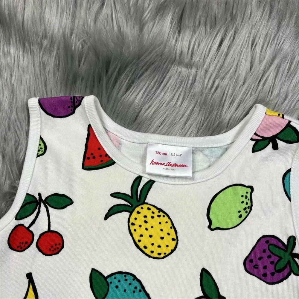 Hanna Andersson Girls White Multicolored Fruit Tank Dress 120 6-7